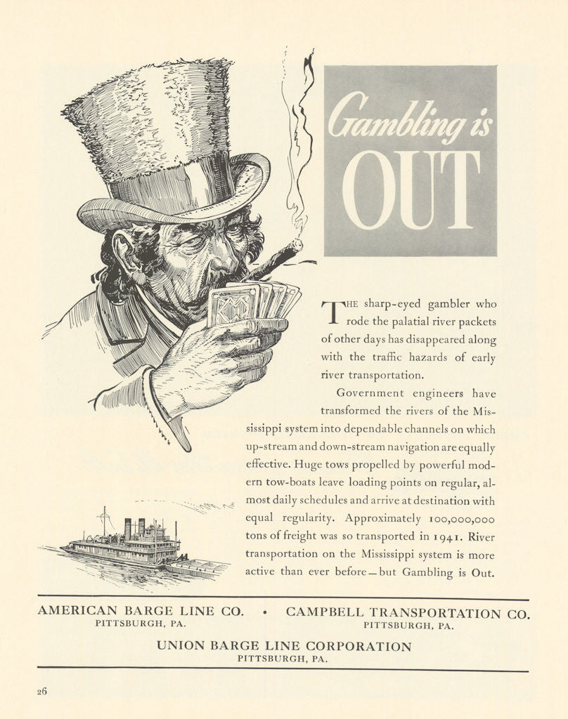 American Barge Line Co. Gambling is Out. Advert 1942 old vintage print picture